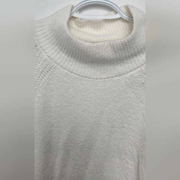 Banana Republic Sz L Oat Cream Mock Neck Boxy Sweater Wide Sleeve Cotton Blend - Picture 7 of 16
